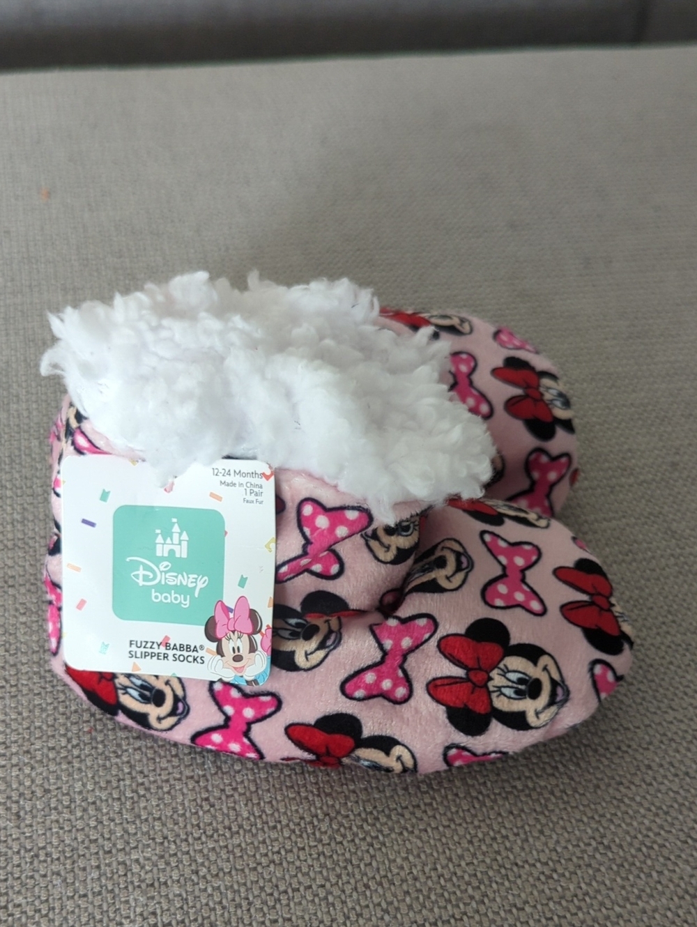 Disney Pink Minnie Mouse Fuzzy Cuff Slipper Socks